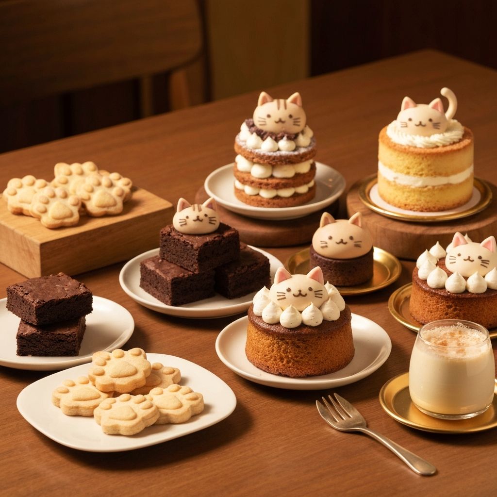 Postres y snacks con decoraciones de gatos
